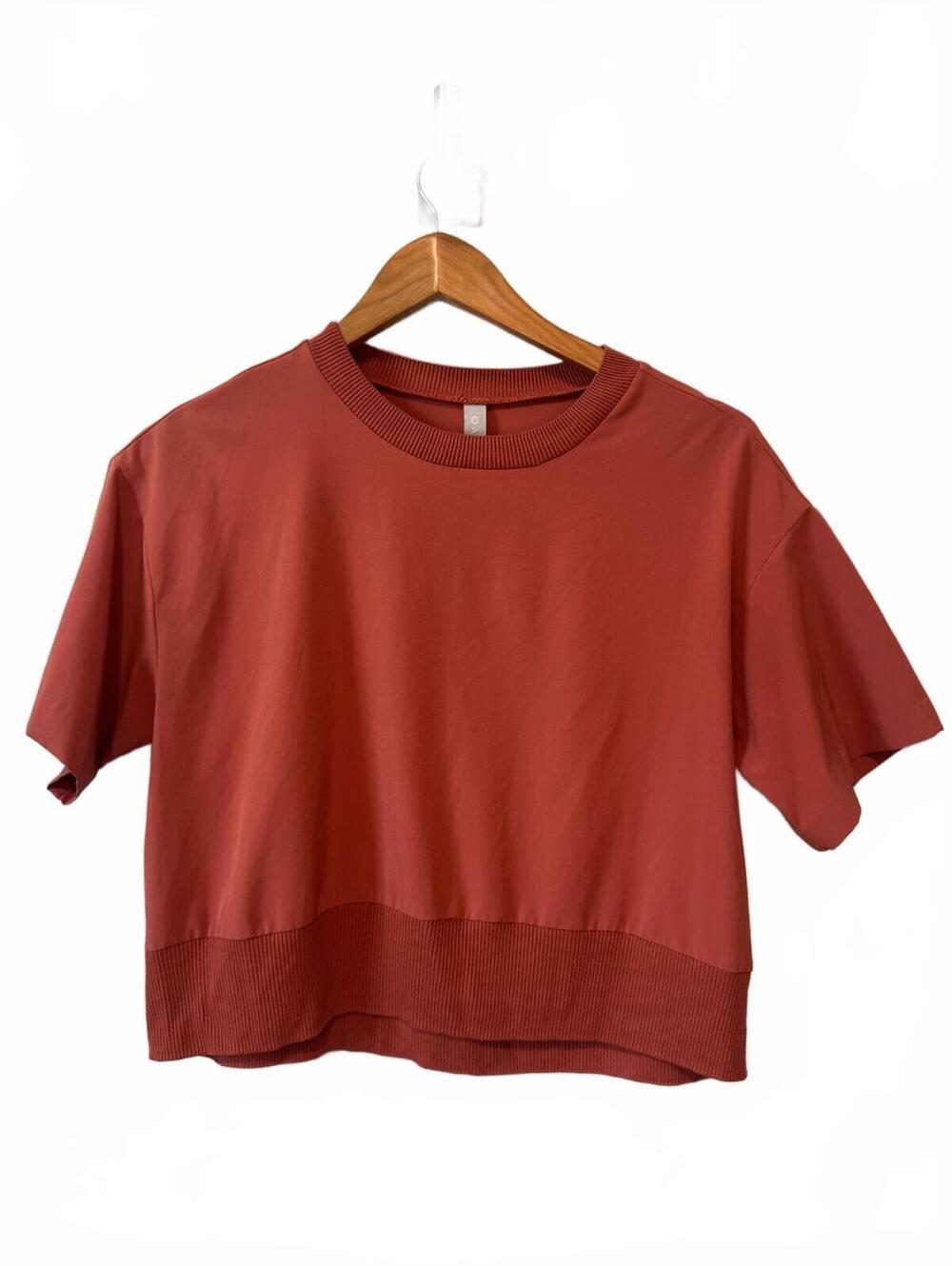 Athleta Women’s XS Rust Terracotta Boxy Cropped Top Ribbed Trim